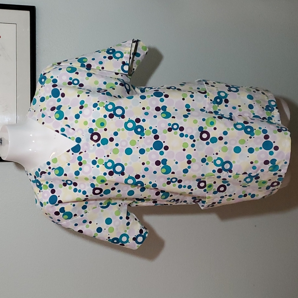 ECLIPSE Dotted Scrub Tunic-Aqua/Purple/Lavender/Yellow/Green Scattered-EC-Size S